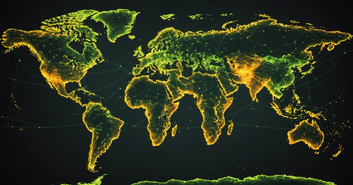Global supplier network map showing tier-2 exposure connections across regions